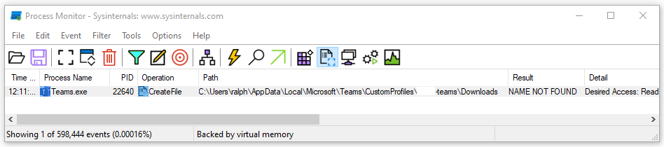 Process Monitor - directory not found error